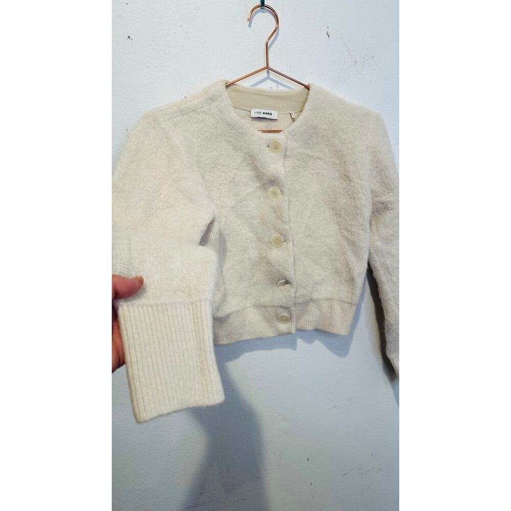 SANDRO OFF-WHITE Knit Alpaca Wool Blend Creamy Button Knot Cardigan size 0 - Picture 4 of 16